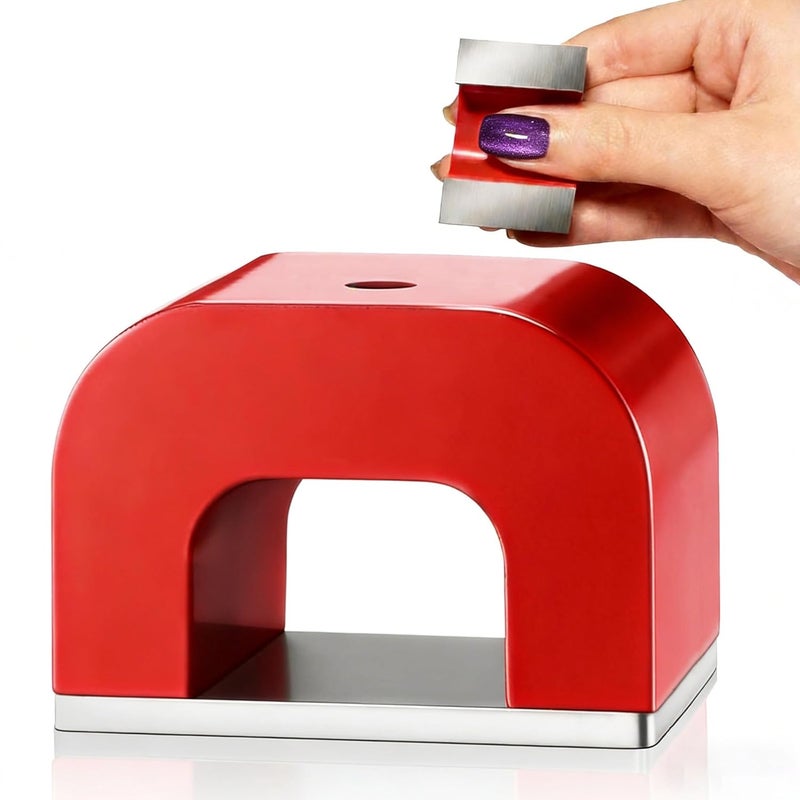 AOAUTO 30 lb Horseshoe Magnet,Alnico Horseshoe Magnets for Nail Polish,Red Cast U Shaped Magnet with Keeper for Education Science Experiment - Image 1